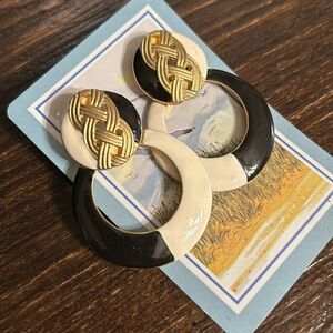 Vintage black, white, gold pierced earrings